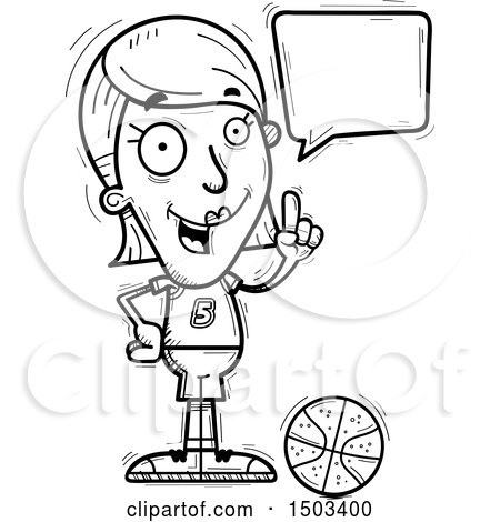 Clipart of a Black and White Talking White Female Basketball Player - Royalty Free Vector Illustration by Cory Thoman