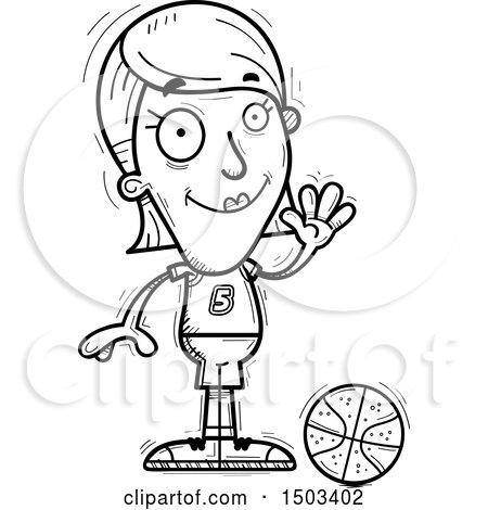 Clipart of a Black and White Waving White Female Basketball Player - Royalty Free Vector Illustration by Cory Thoman