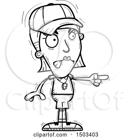 Clipart of a Black and White Mad Pointing White Female Coach - Royalty Free Vector Illustration by Cory Thoman