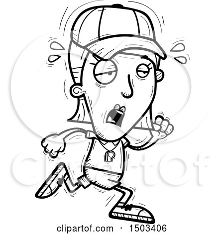 Clipart of a Black and White Tired Running White Female Coach - Royalty Free Vector Illustration by Cory Thoman