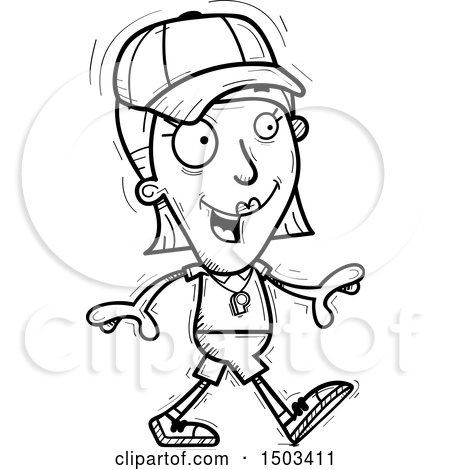 Clipart of a Black and White Walking White Female Coach - Royalty Free Vector Illustration by Cory Thoman