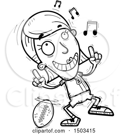 Clipart of a Black and White White Female Football Player Doing a Happy Dance - Royalty Free Vector Illustration by Cory Thoman
