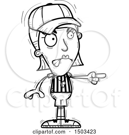 Clipart of a Black and White Mad Pointing White Female Referee - Royalty Free Vector Illustration by Cory Thoman