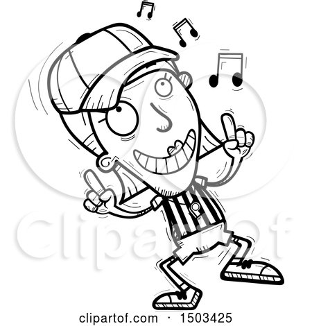 Clipart of a Black and White White Female Referee Doing a Happy Dance - Royalty Free Vector Illustration by Cory Thoman