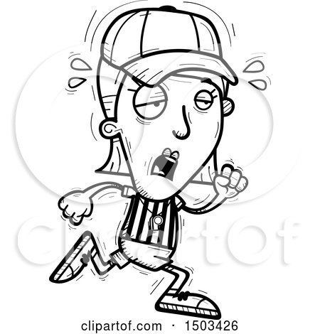 Clipart of a Black and White Tired Running White Female Referee - Royalty Free Vector Illustration by Cory Thoman
