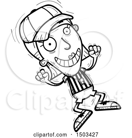 Clipart of a Black and White Jumping White Female Referee - Royalty Free Vector Illustration by Cory Thoman