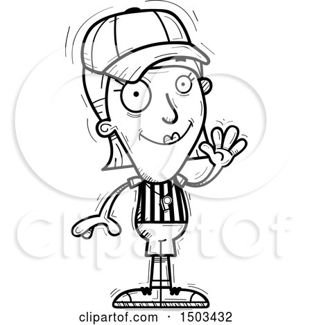 Clipart of a Black and White Waving White Female Referee - Royalty Free Vector Illustration by Cory Thoman