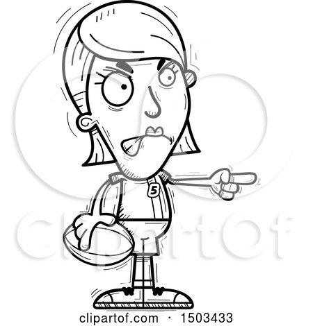 Clipart of a Black and White Mad Pointing White Female Rugby Player - Royalty Free Vector Illustration by Cory Thoman