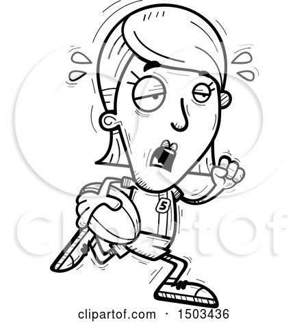 Clipart of a Black and White Tired Running White Female Rugby Player - Royalty Free Vector Illustration by Cory Thoman