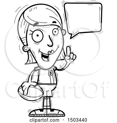 Clipart of a Black and White Talking White Female Rugby Player - Royalty Free Vector Illustration by Cory Thoman