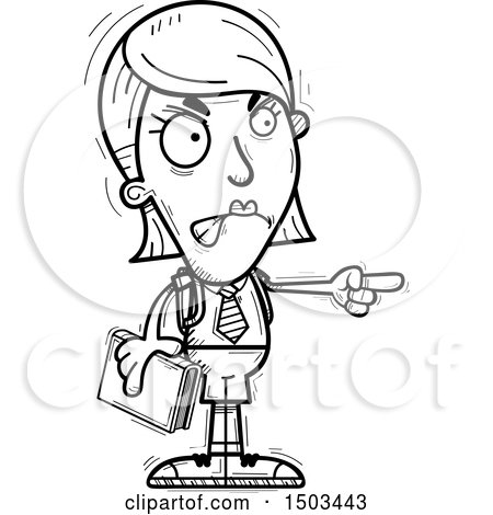 Clipart of a Black and White Mad Pointing White Female College Student - Royalty Free Vector Illustration by Cory Thoman