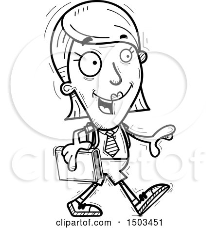 Clipart of a Black and White Walking White Female College Student - Royalty Free Vector Illustration by Cory Thoman