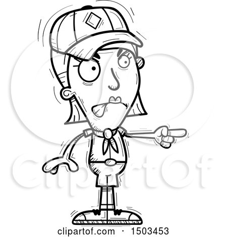 Clipart of a Black and White Mad Pointing White Female Scout - Royalty Free Vector Illustration by Cory Thoman