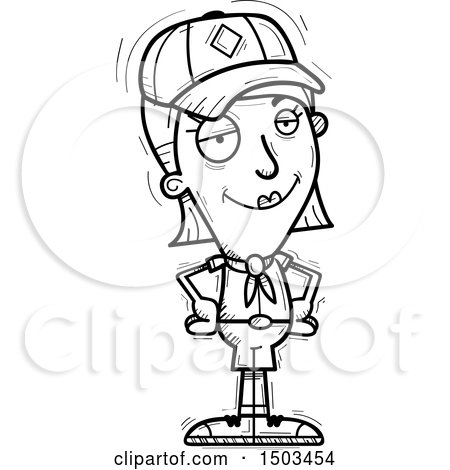 Clipart of a Black and White Confident White Female Scout - Royalty Free Vector Illustration by Cory Thoman