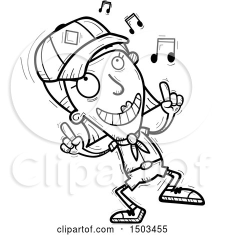 Clipart of a Black and White White Female Scout Doing a Happy Dance - Royalty Free Vector Illustration by Cory Thoman