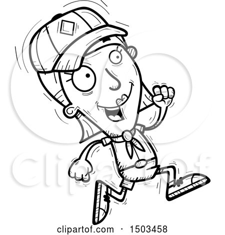 Clipart of a Black and White Running White Female Scout - Royalty Free Vector Illustration by Cory Thoman