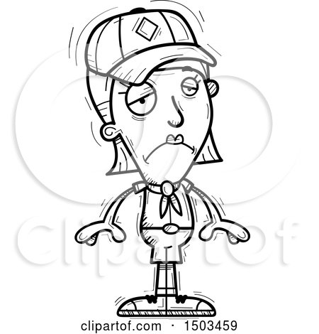 Clipart of a Black and White Sad White Female Scout - Royalty Free Vector Illustration by Cory Thoman