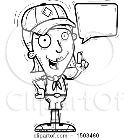 Clipart of a Black and White Talking White Female Scout - Royalty Free Vector Illustration by Cory Thoman