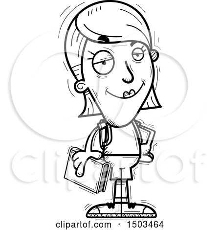 Clipart of a Black and White Confident White Female Student - Royalty Free Vector Illustration by Cory Thoman