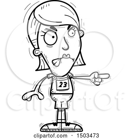 Clipart of a Black and White Mad Pointing White Female Track and Field Athlete - Royalty Free Vector Illustration by Cory Thoman