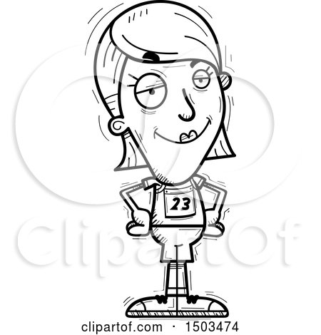 Clipart of a Black and White Confident White Female Track and Field Athlete - Royalty Free Vector Illustration by Cory Thoman