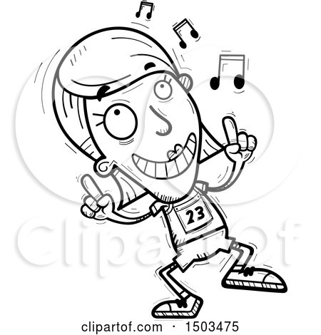 Clipart of a Black and White White Female Track and Field Athlete Doing a Happy Dance - Royalty Free Vector Illustration by Cory Thoman