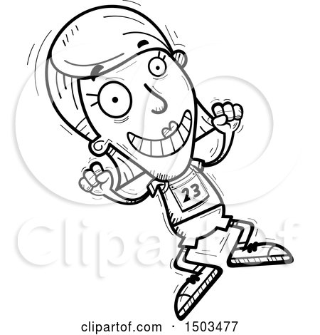 Clipart of a Black and White Jumping White Female Track and Field Athlete - Royalty Free Vector Illustration by Cory Thoman
