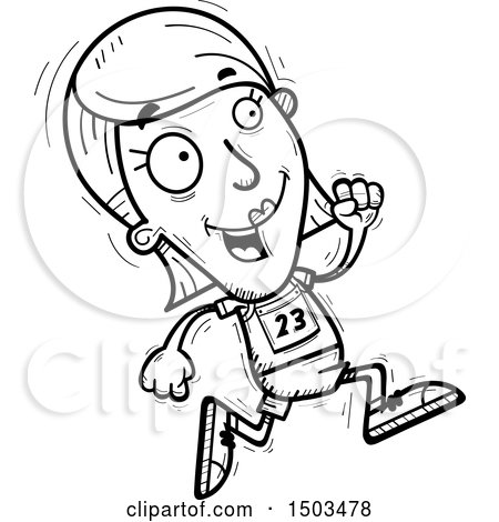 Clipart of a Black and White Running White Female Track and Field Athlete - Royalty Free Vector Illustration by Cory Thoman