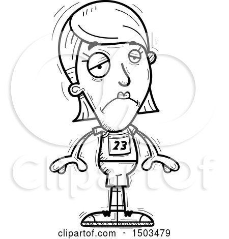 Clipart of a Black and White Sad White Female Track and Field Athlete - Royalty Free Vector Illustration by Cory Thoman