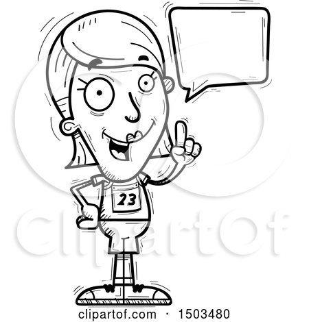 Clipart of a Black and White Talking White Female Track and Field Athlete - Royalty Free Vector Illustration by Cory Thoman