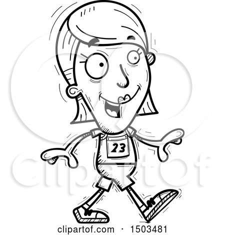 Clipart of a Black and White Walking White Female Track and Field Athlete - Royalty Free Vector Illustration by Cory Thoman