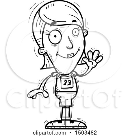 Clipart of a Black and White Waving White Female Track and Field Athlete - Royalty Free Vector Illustration by Cory Thoman