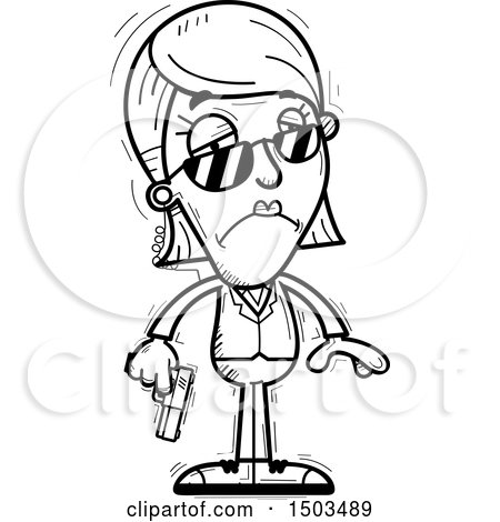Clipart of a Black and White Sad  Woman Secret Service Agent - Royalty Free Vector Illustration by Cory Thoman