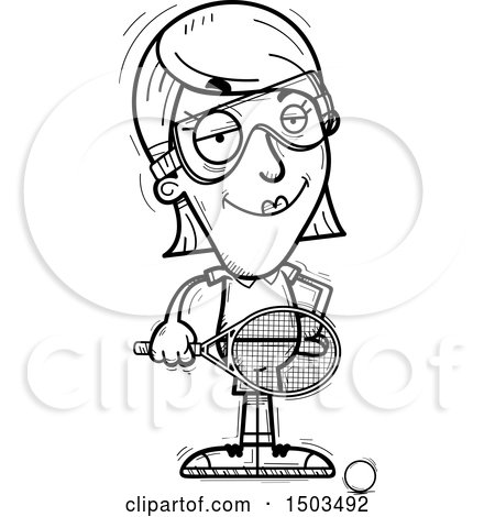 Clipart of a Black and White Confident  Woman Raquetball Player - Royalty Free Vector Illustration by Cory Thoman