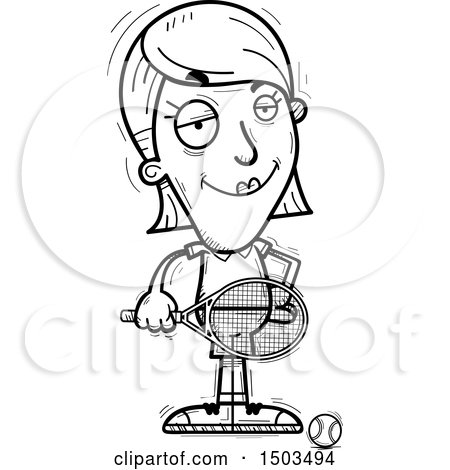 Clipart of a Black and White Confident  Woman Tennis Player - Royalty Free Vector Illustration by Cory Thoman