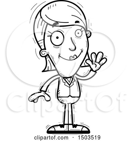 Clipart of a Black and White Waving  Business Woman - Royalty Free Vector Illustration by Cory Thoman