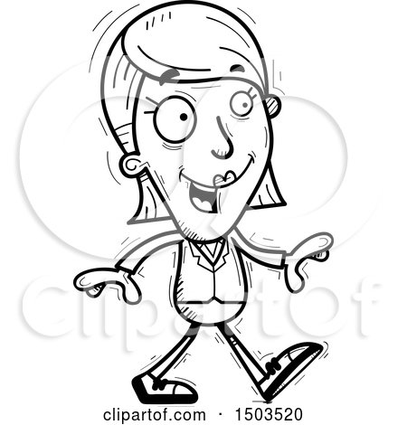 Clipart of a Black and White Walking  Business Woman - Royalty Free Vector Illustration by Cory Thoman