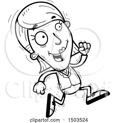 Clipart of a Black and White Running  Business Woman - Royalty Free Vector Illustration by Cory Thoman