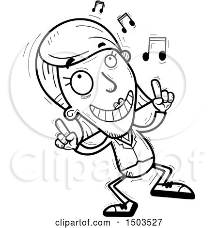 Clipart of a Black and White Dancing Happy  Business Woman - Royalty Free Vector Illustration by Cory Thoman