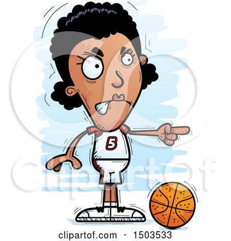 Clipart of a Mad Pointing Black Female Basketball Player - Royalty Free Vector Illustration by Cory Thoman