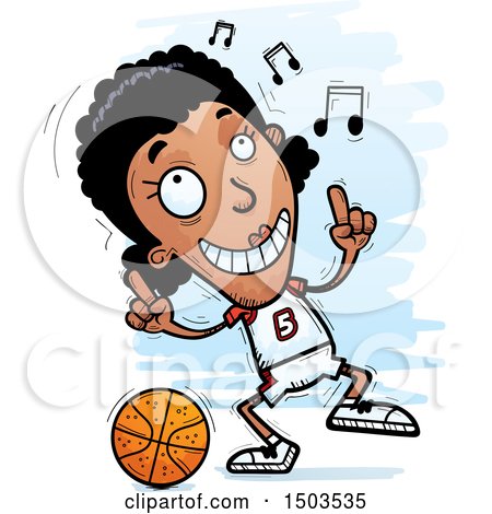 Clipart of a Black Female Basketball Player Doing a Happy Dance - Royalty Free Vector Illustration by Cory Thoman
