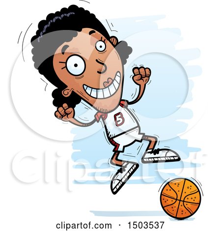 Clipart of a Jumping Black Female Basketball Player - Royalty Free Vector Illustration by Cory Thoman
