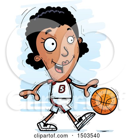 Clipart of a Dribbling Black Female Basketball Player - Royalty Free Vector Illustration by Cory Thoman