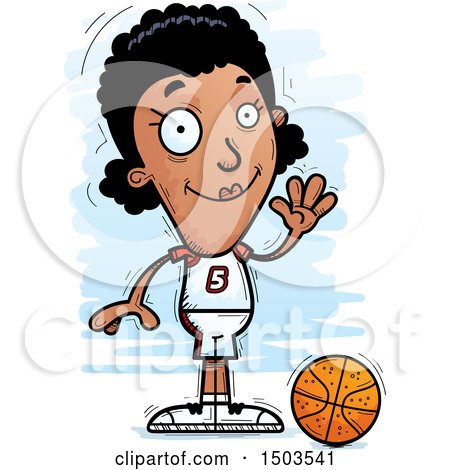 Clipart of a Waving Black Female Basketball Player - Royalty Free Vector Illustration by Cory Thoman
