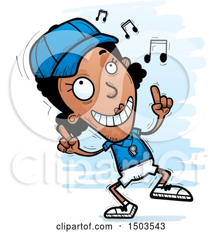 Clipart of a Black Female Coach Doing a Happy Dance - Royalty Free Vector Illustration by Cory Thoman