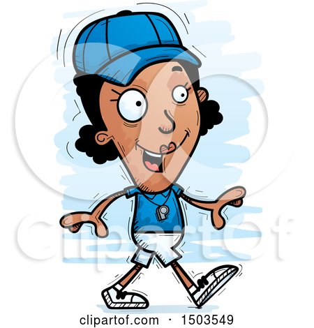 Clipart of a Walking Black Female Coach - Royalty Free Vector Illustration by Cory Thoman