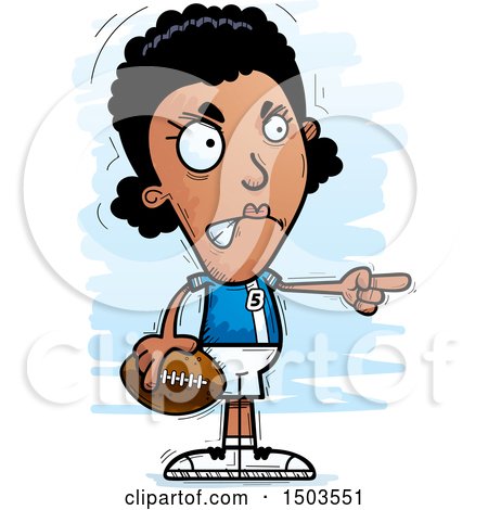 Clipart of a Mad Pointing Black Female Football Player - Royalty Free Vector Illustration by Cory Thoman