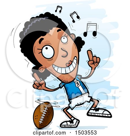 Clipart of a Black Female Football Player Doing a Happy Dance - Royalty Free Vector Illustration by Cory Thoman