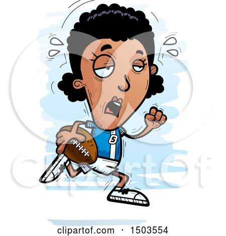 Clipart of a Tired Running Black Female Football Player - Royalty Free Vector Illustration by Cory Thoman