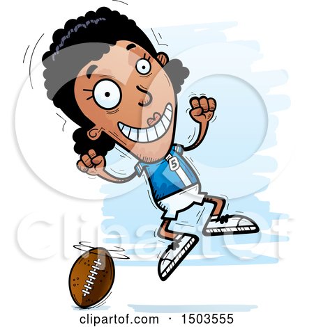Clipart of a Jumping Black Female Football Player - Royalty Free Vector Illustration by Cory Thoman